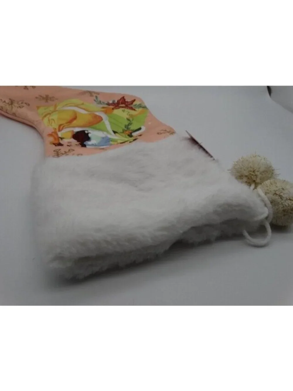 Disney Princess Christms Stocking Tiana Cinderella Belle Peach & White 20